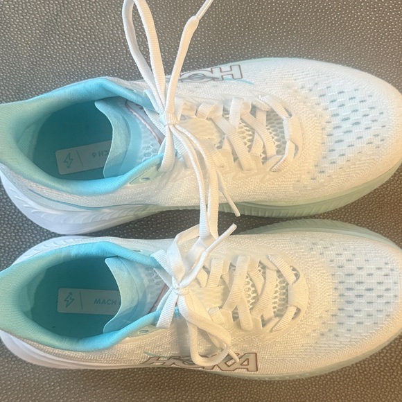 Hoka Mach 6 White and Light Blue Athletic Shoes - Picture 7 of 8